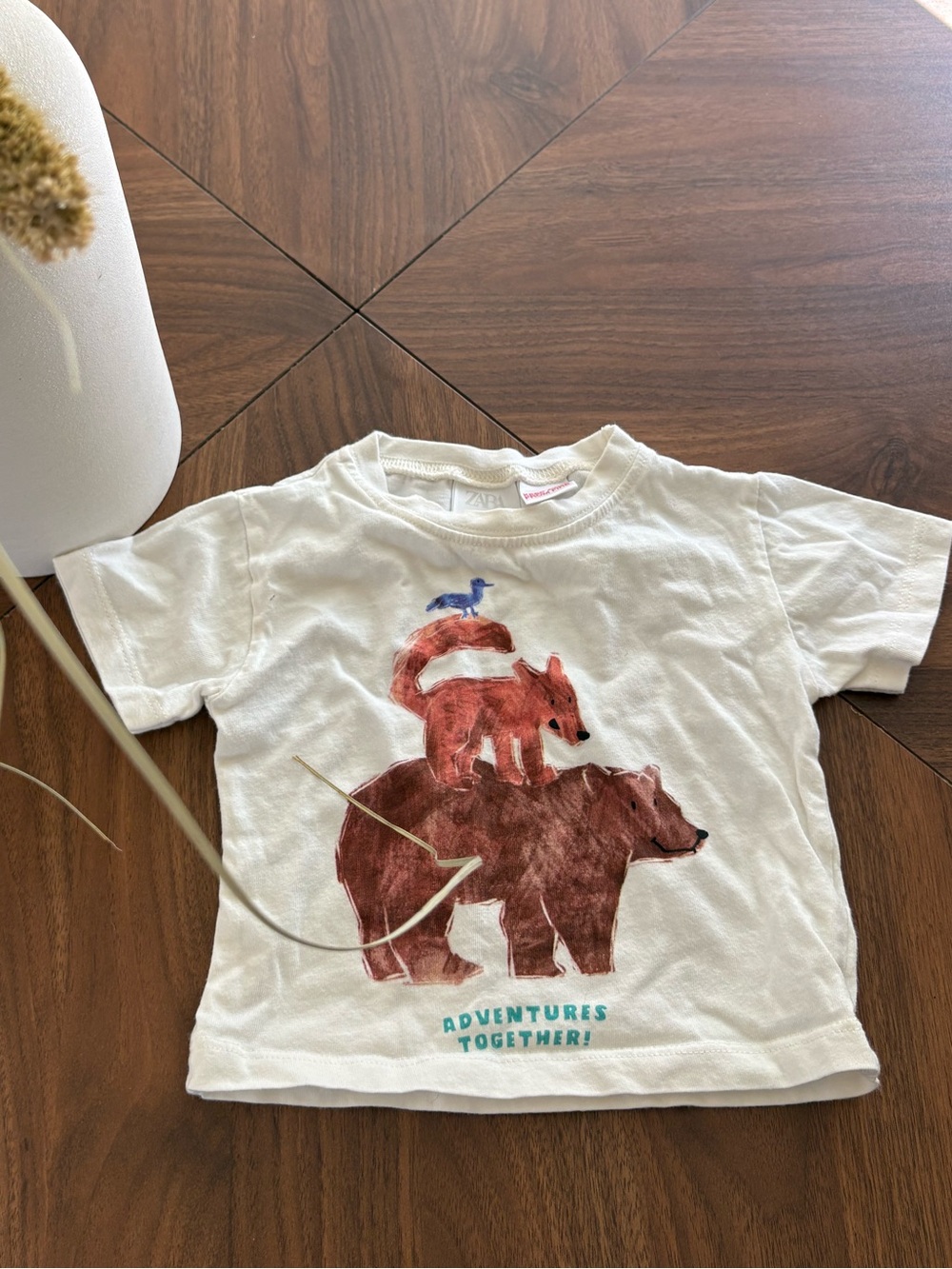 Zara White Kids Tee with Brown Bear Print